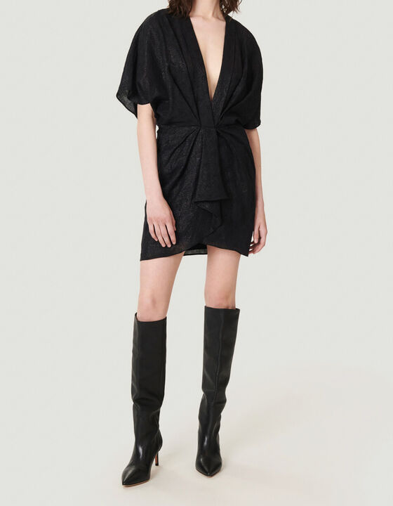 HALSEY V NECK METALLIC MINI DRESS